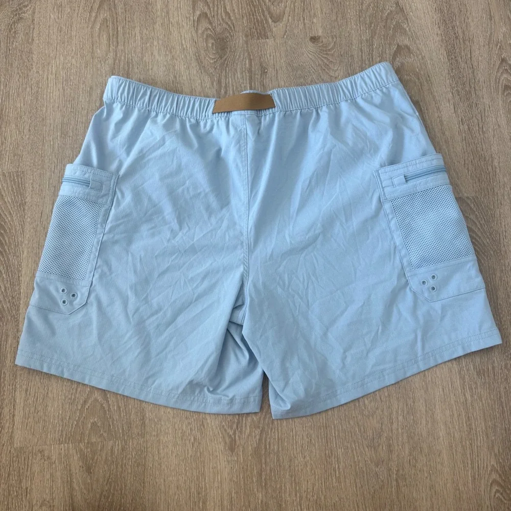 The North Face Mens XL Class V Belted Cargo Shorts Light Blue Ripstop Hiking 7in